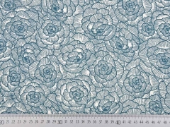 Leinen Viskose Blumen, petrol