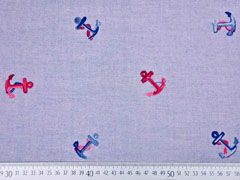 Chambray gestickter Anker, mittelblau meliert