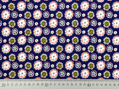 Feincord Blumen, wei� dunkelblau