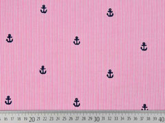 RESTST�CK 30 cm Seersucker Baumwollstoff Streifen gestickter Anker, rosa