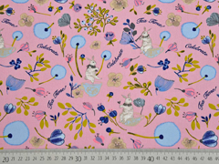 Baumwolle Blumen Hasen Tea time Celebrate, altrosa