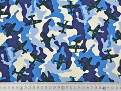 French Terry Sweat Flugzeuge Camouflage, blau