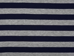 Viskosejersey Streifen gerippt,  navy grau melange