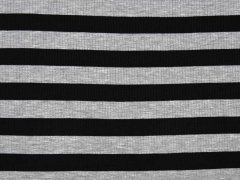 Viskosejersey Streifen gerippt,  schwarz grau melange
