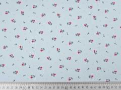 Baumwolle kleine rote Rosen, hellblau