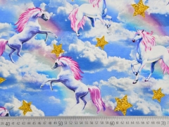 Jersey Digitaldruck Einh�rner & Wolken, hellblau