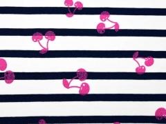 Jersey Streifen & Glitzerkirschen , pink/navy