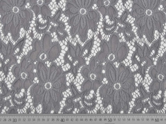 elastische Spitze Blumen Meterware- grau