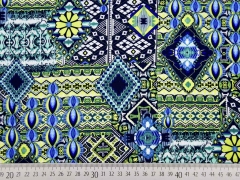 Viskose Ethnolook, gelbgr�n dunkelblau