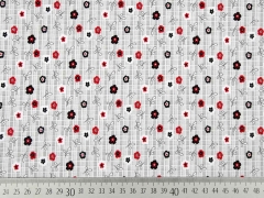 gemusterter Jersey Blumen & Bl�tter, grau rot