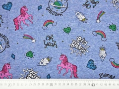 Alpenfleece Sweat Einhorn Oh Yeah Glitzer, jeansblau meliert