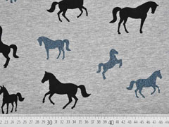 angerauter Sweat Glitzer Pferde, jeansblau grau