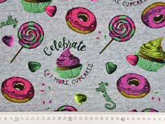 Jersey Digitaldruck Donuts Cupcakes, grau meliert