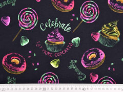 Jersey Digitaldruck Donuts Cupcakes, schwarz
