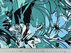 Viskosejersey Blumen, mintgr�n hellblau
