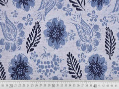 Jacquard Strickjersey Blumen Bl�tter jeansblau
