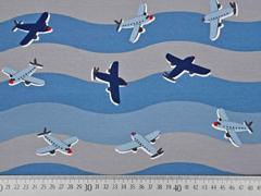 Jersey Flugzeuge Wellen, jeansblau