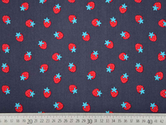 Baumwollstoff Erdbeeren, rot dunkelgrau