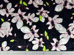 Elastischer Samtjersey Blumen, champagner schwarz