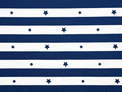 Jersey Blockstreifen 2 cm & Sterne , dunkelblau