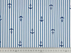 Baumwollstoff Streifen Anker, wei� rauchblau