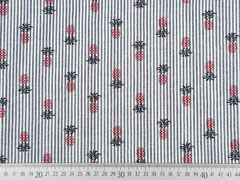 Seersucker Baumwollstoff Streifen Ananas, wei� blaugrau