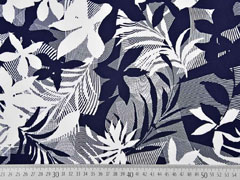 Baumwollsatin gro�e Bl�tter, wei� dunkelblau