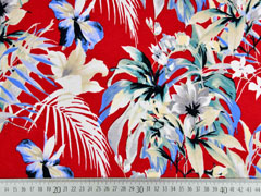 Viskosejersey bunte Bl�tter Blumen, rot