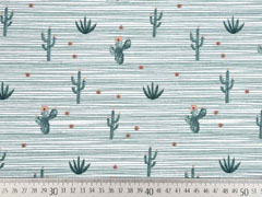 Baumwollstoff Streifen Kakteen, dunkelmint wei�