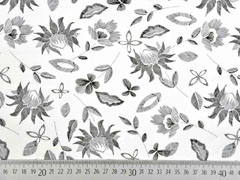 Baumwollstoff gestrichelte Bl�tter Blumen, schwarz wei�