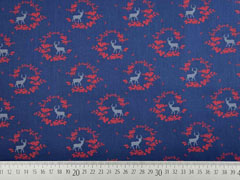 Baumwolle Dirndl Stoff Romantico Blumen Hirsche, rot dunkelblau