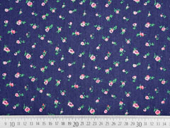 Jeansstoff Bl�mchen elastisch, rosa dunkelblau