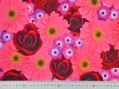 Jersey Digitaldruck gro�e Blumen Rosen Gerbera, rosa