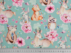 Jersey Digitaldruck Rehe Blumen, hellmint