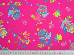 Jersey Blumen Bl�tter V�gel, bunt pink