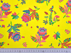 Jersey Blumen Blumen V�gel, bunt gelb