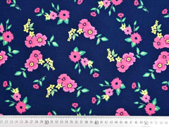 Jersey Blumen Bl�tter, rosa pink dunkelblau