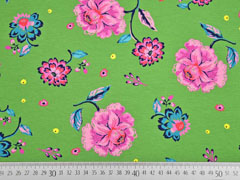 French Terry Sweat Blumen, rosa gr�n