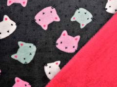 Wellness Fleece Doubleface Katzenk�pfe, kohlegrau