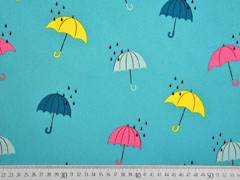 Softshell Stoff  Regenschirme, bunt aquamarin