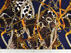 Viskosetwill Ketten Lederriemen Quasten Animal Print, cognac dunkelblau