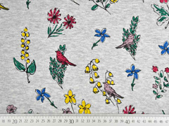 Alpenfleece Sweat bunte Blumen und V�gel, grau meliert