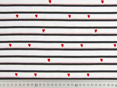 RESTST�CK 92 cm Jersey Streifen 5mm rote Herzen, schwarz wei�