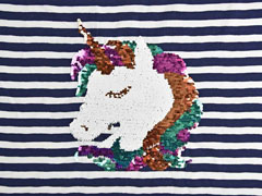 Jersey Panel Streifen Einhorn Wendepailletten, dunkelblau wei�