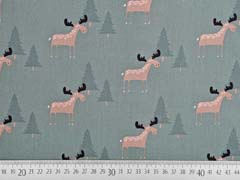 Baumwollstoff Elche Tannenb�ume, mattes dunkelgr�n