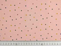 Jersey Punkte 3 mm, ocker dunkelgr�n grau auf hellem Altrosa