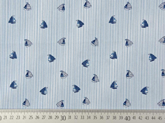 Baumwollstoff Streifen Segelboote, rauchblau