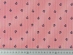 Baumwollstoff Streifen Anker, rot