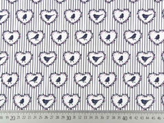Baumwollstoff V�gel Herzen Streifen, grau rosa weiss