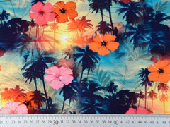 Jersey Hawaii Hibiskusbl�ten Digitaldruck, pink orange dunkelblau